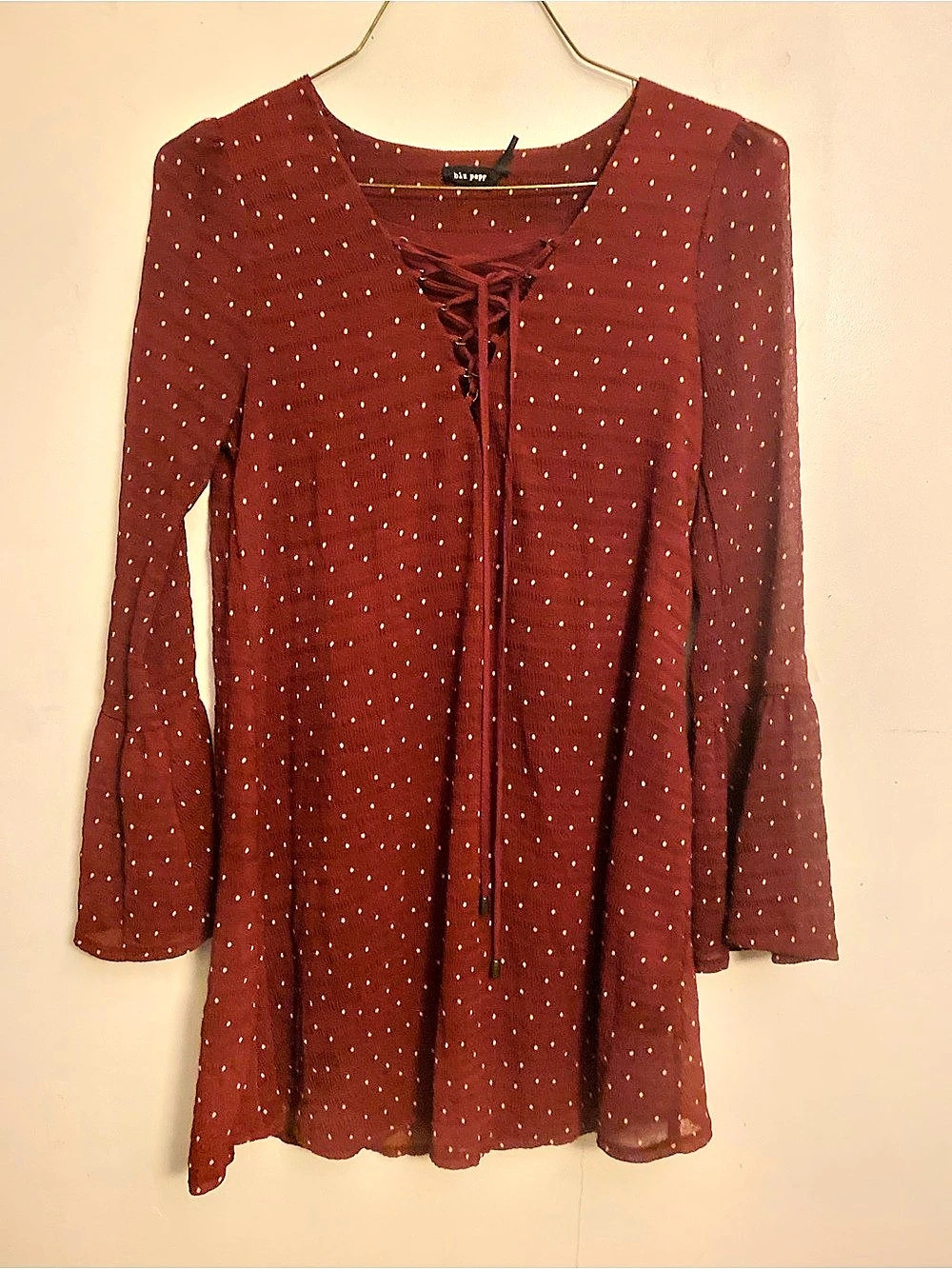 blu pepper Polka Dot Dress in burgundy/maroon Size Small Like New